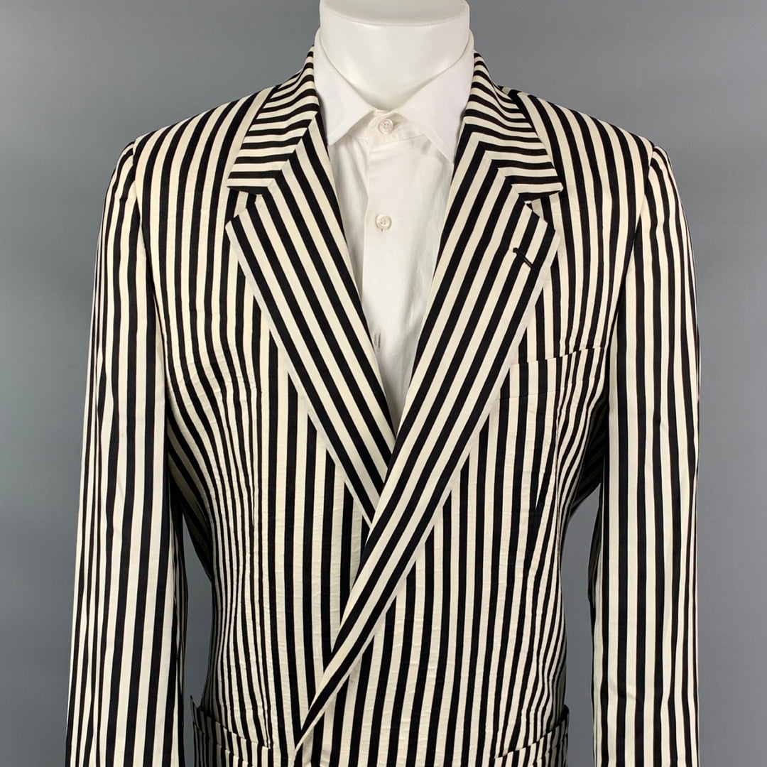 Vintage GIANNI VERSACE Size 38 Black & White Vertical Stripe Notch Lapel Sport Coat