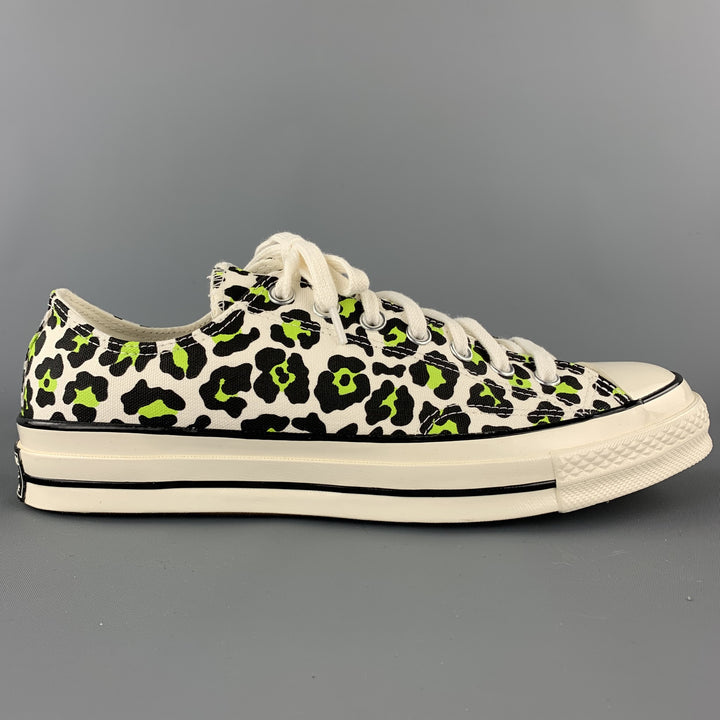 CONVERSE Size 9.5 White & Black Leopard  Print Canvas Lace Up Sneakers