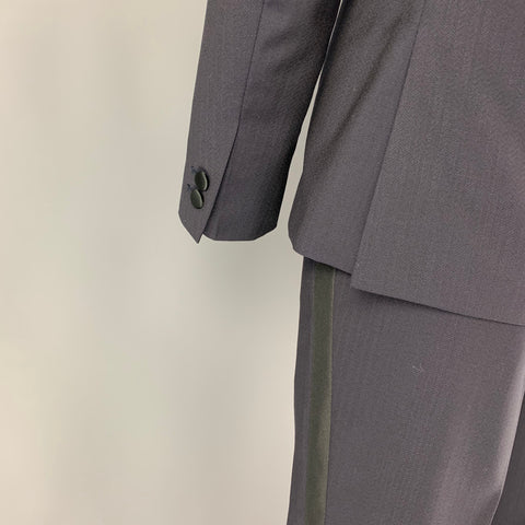 THE KOOPLES Size 40 Navy Black Herringbone Wool Mohair Tuxedo Suit