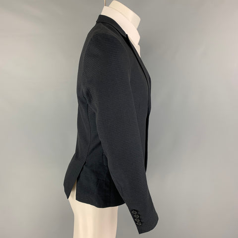 THE KOOPLES Size 36 Black Grid Wool Cotton Peak Lapel Sport Coat
