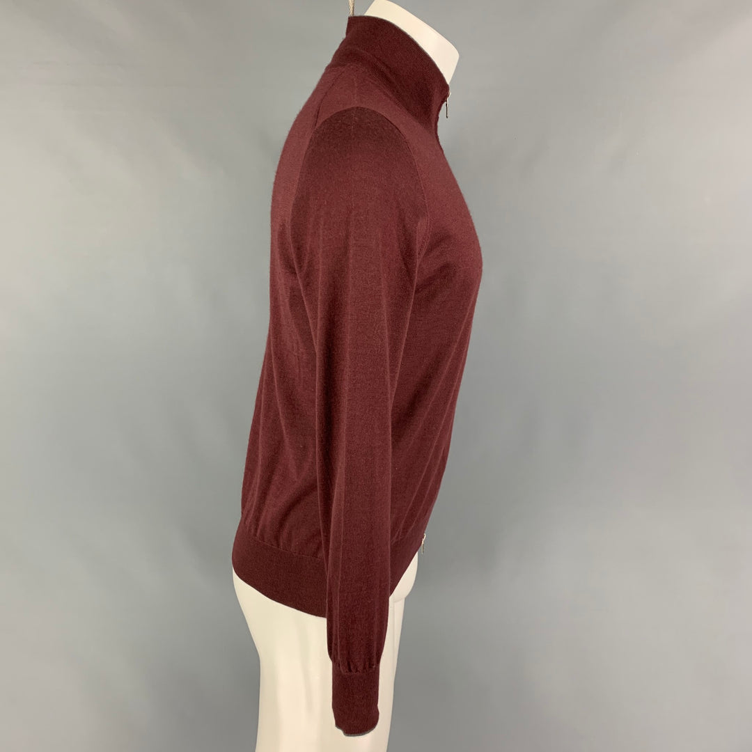 BRUNELLO CUCINELLI Taille XS Pull Zippé En Soie Cachemire Bordeaux