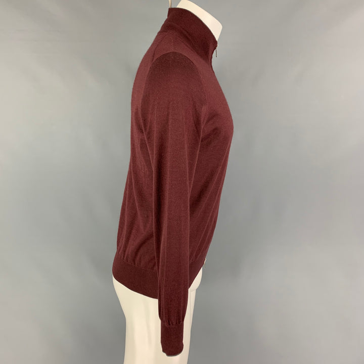 BRUNELLO CUCINELLI Taille XS Pull Zippé En Soie Cachemire Bordeaux