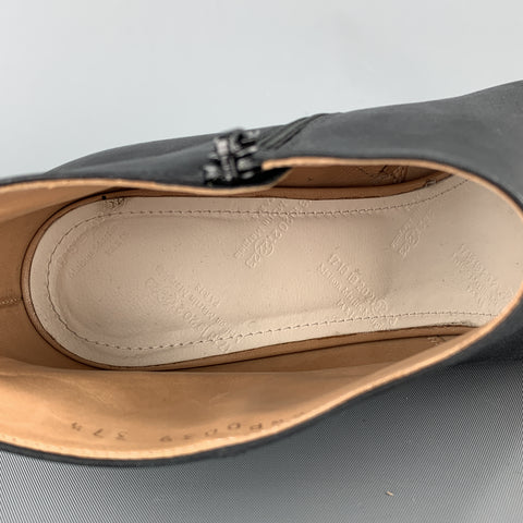 MAISON MARTIN MARGIELA Size 7.5 Navy Leather Peep Toe Ankle Boots