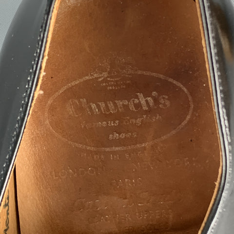 Vintage CHURCH'S Size 9 Black Patent Leather Leather Sole Lace Up Shoes
