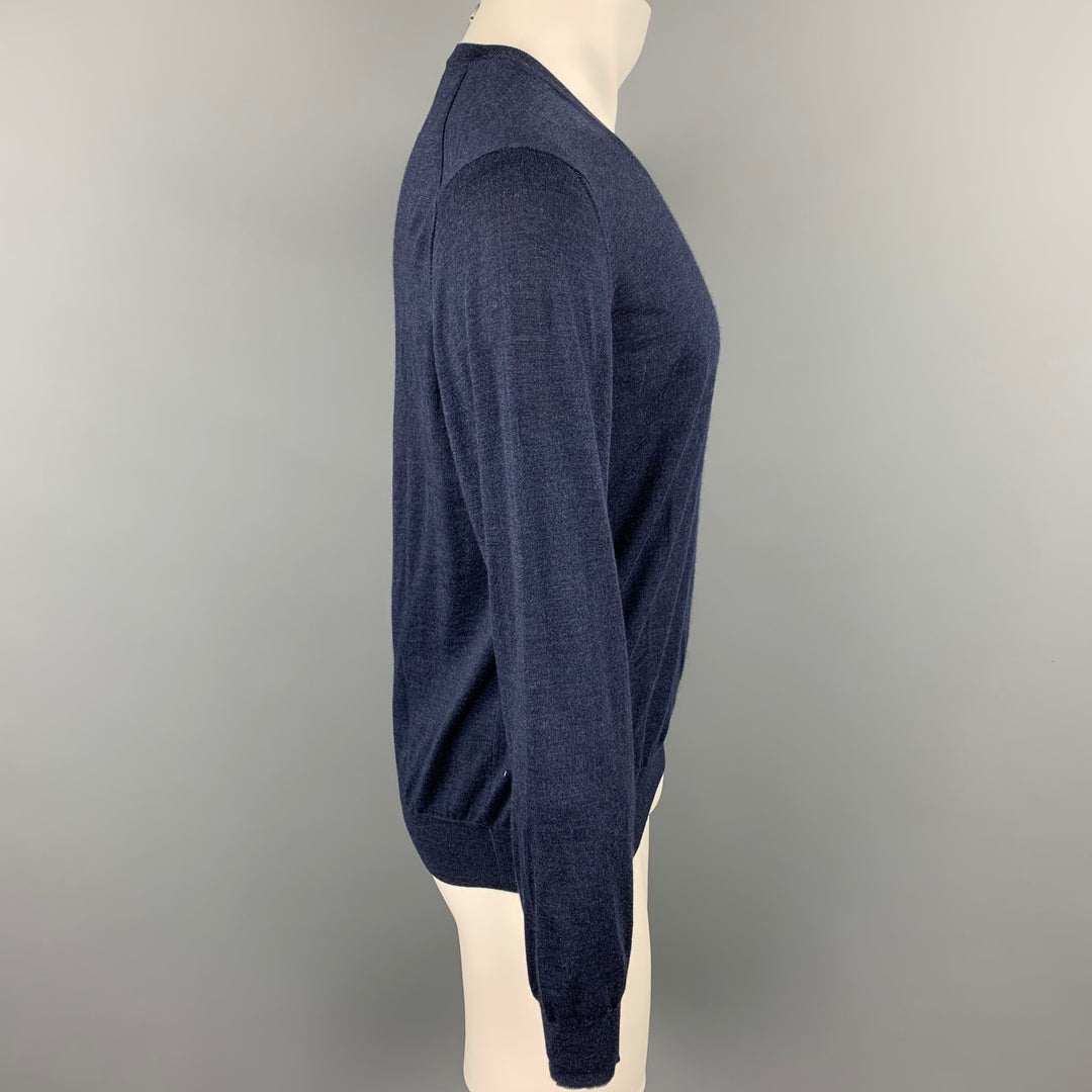 BRUNELLO CUCINELLI Size M Navy Wool / Cashmere V-Neck Pullover