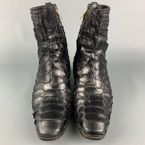 Vintage YVES SAINT LAURENT Size 8 Black Textured Leather Side Zipper Johnny Boots