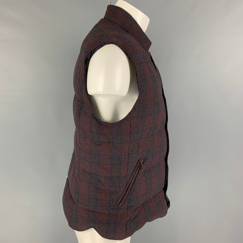 BRUNELLO CUCINELLI Size M Size Brown Burgundy Plaid Wool Blend Vest