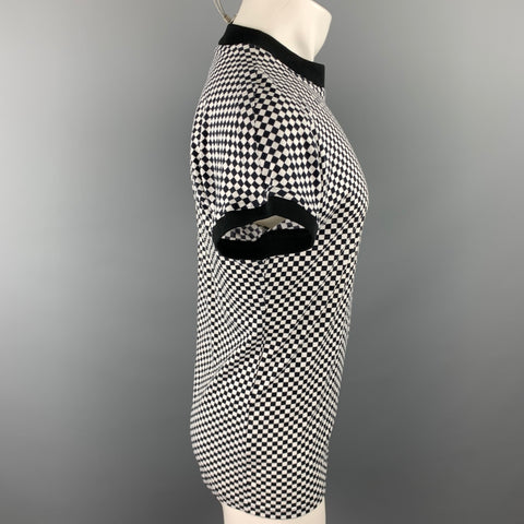 Vintage GIANNI VERSACE Size L Black & White Checkered Cotton / Elastane T-shirt