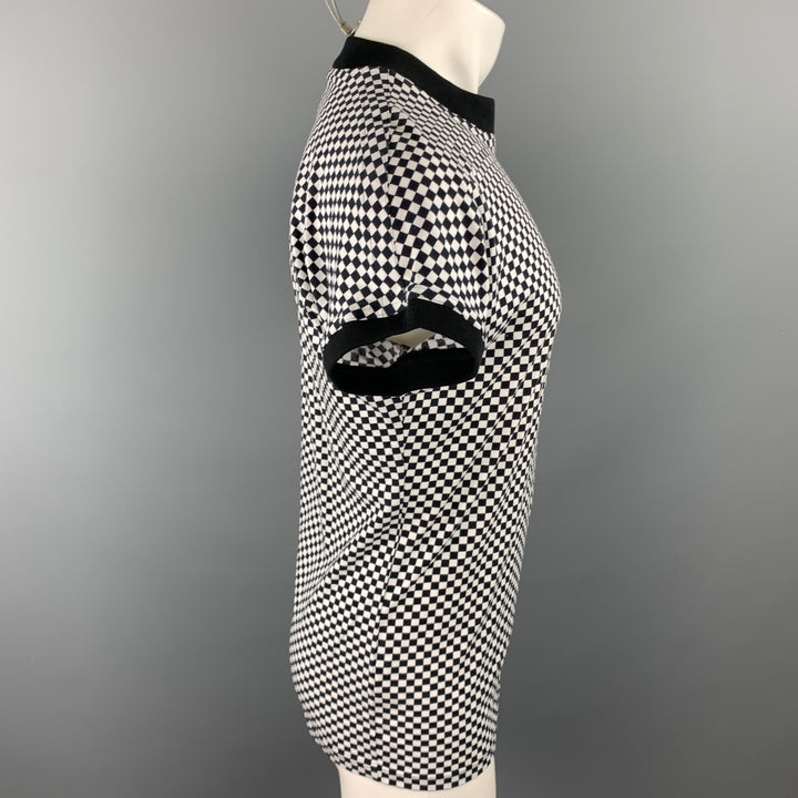vintage GIANNI VERSACE Taille L T-shirt en coton à carreaux noir et blanc / élasthanne