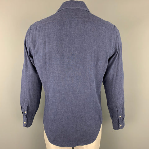 BOGGI Size L Indigo Cotton Button Up Long Sleeve Shirt