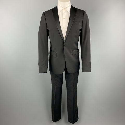 J. LINDEBERG Talla 36 Traje de esmoquin con solapa de pico de satén de lana negro