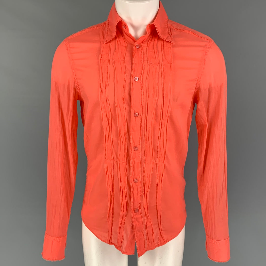 J. LINDEBERG Size S Orange Pleated Cotton Button Up Long Sleeve Shirt