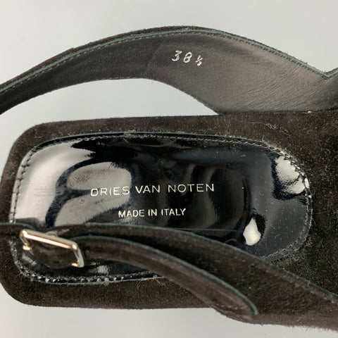 DRIES VAN NOTEN Size 8.5 Black Suede Platform Slingback Sandals