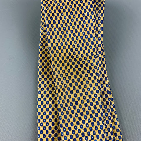STEFANO RICCI Yellow Navy Nailhead Silk Tie