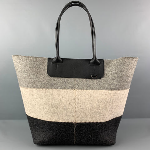GRAF LANZ Grey Black Color Block Wool Felt Tote Handbag
