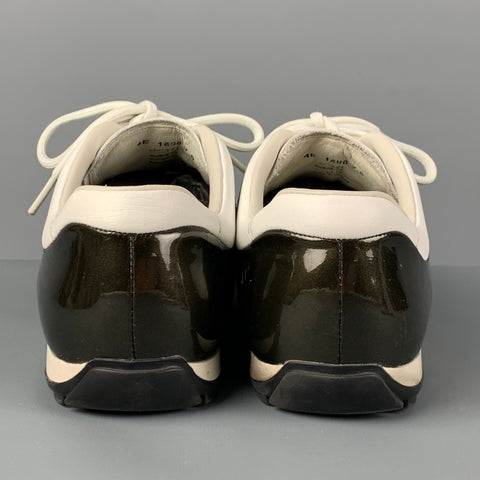 PRADA Size 7.5 Olive White Silver Color Block Lace Up Sneakers