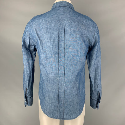 BAND OF OUTSIDERS Size M Blue and  White Color Block Cotton &  Linen Long Sleeve Shirt