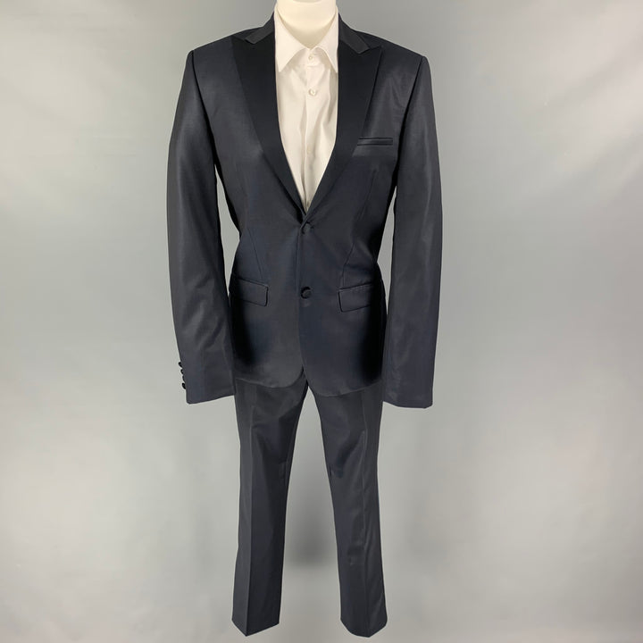 COLECCIÓN CALVIN KLEIN Talla 34 Traje de esmoquin con solapa de pico de lana negro azul marino