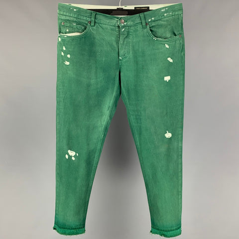 DOLCE & GABBANA Classic Size 36 Green Distressed Cotton Button Fly Jeans