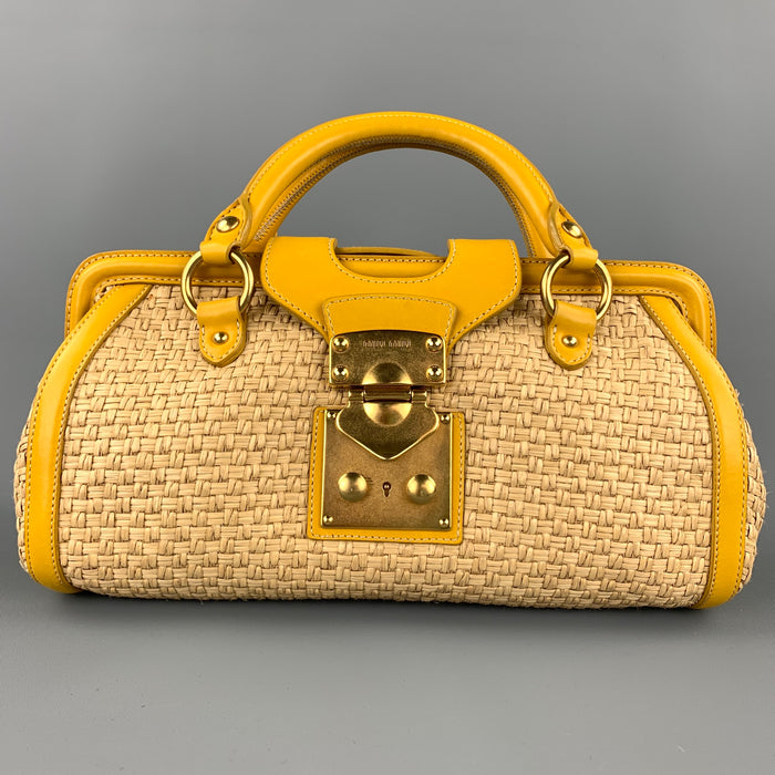 MIU MIU Bandoliera Natural Woven Straw Leather Shoulder Handbag