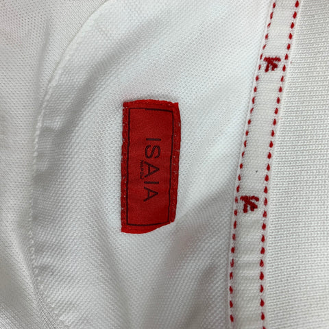 ISAIA Size M White Navy Embroidery Cotton Short Sleeve Polo