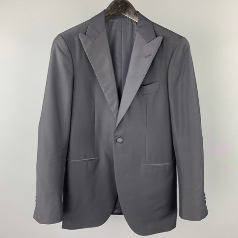 TOMORROWLAND Size 34 Black Wool Peak Lapel Tuxedo Suit
