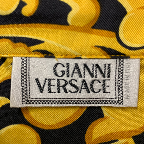 GIANNI VERSACE Size XS Gold Black Print Silk Hidden Placket Long Sleeve Shirt