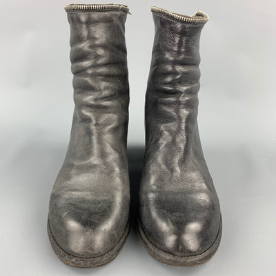 OFFICINE CREATIVE Size 8.5 Charcoal Distressed Leather Zipper Ankle Boots