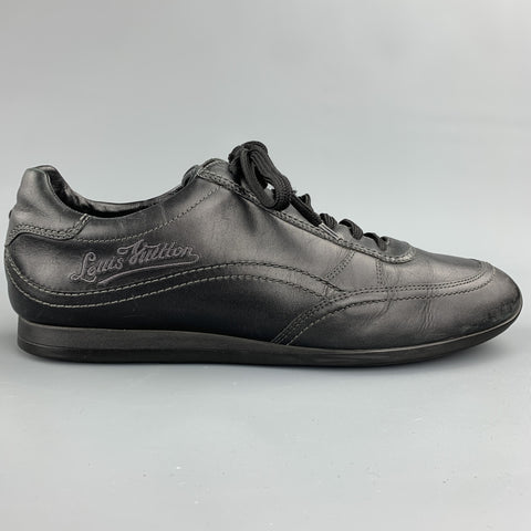 LOUIS VUITTON Size 9 Black Leather Lace Up Sneakers