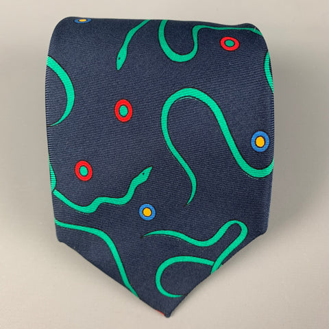 TURNBULL & ASSER Navy Green Snake Print Silk Tie