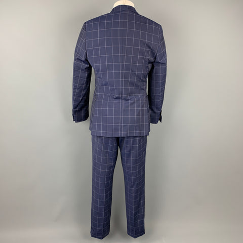 SAMUELSOHN for WILKES BASHFORD Size 38 Regular Navy & White Window Pane Wool / Mohair Suit