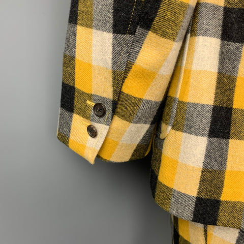 BLACK FLEECE Size 42 Yellow & Grey Plaid Wool Notch Lapel Suit