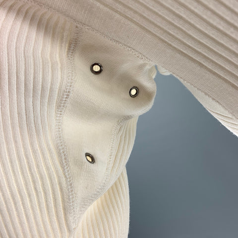 DANIELE ALESSANDRINI Size 42 Cream Ribbed Cotton V-Neck Pullover