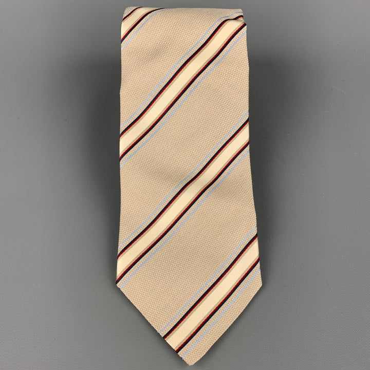 ERMENEGILDO ZEGNA Beige & Navy Diagonal Strip Silk Tie