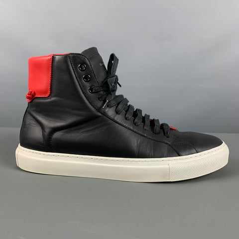 GIVENCHY Talla 10 Zapatillas altas de cuero con bloques de color negro, rojo y blanco