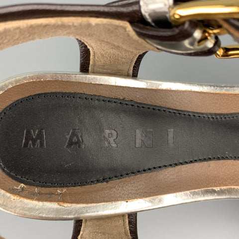 MARNI Size 6 Silver Metallic Leather Slingback Sandals