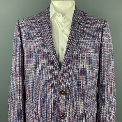 ETRO Size 48 Blue & Red Plaid Hemp Blend Notch Lapel Sport Coat