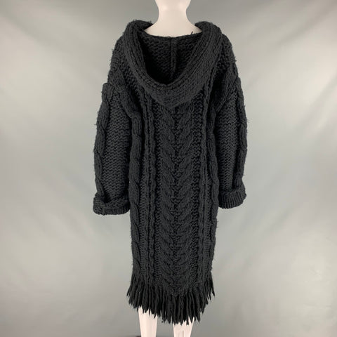 SAINT LAURENT Size M Black Wool Blend Open Front Cable Knit Cardigan Coat