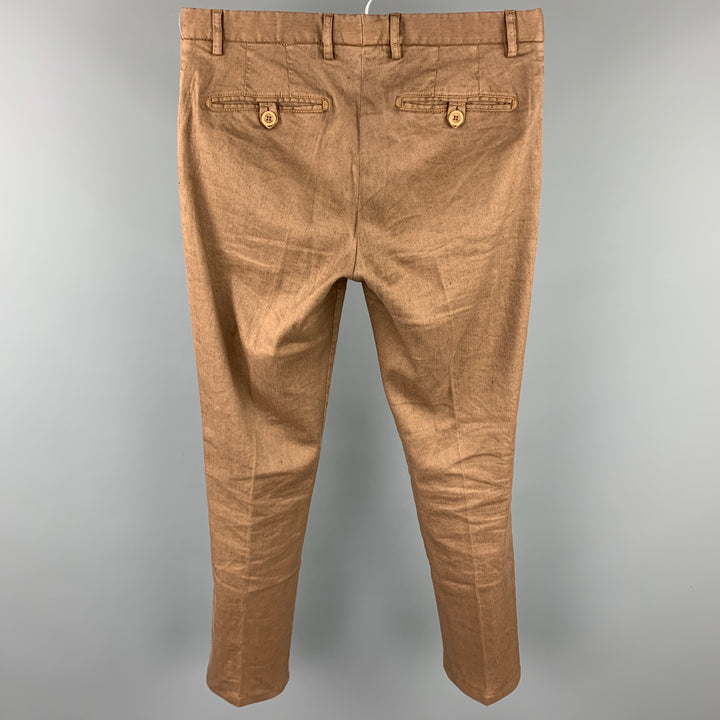 ETRO Talla 30 Pantalones casuales con cremallera y mezcla de lino marrón