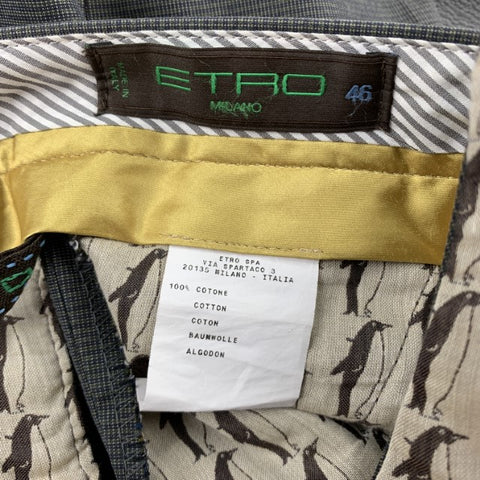 ETRO Size 32 Charcoal Grid Print Cotton Zip Fly Dress Pants