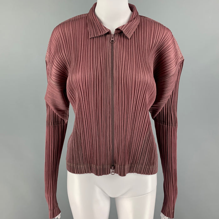 PLEATS PLEASE by ISSEY MIYAKE Size M Pink Mauve Pleated Zip Up Casual Top