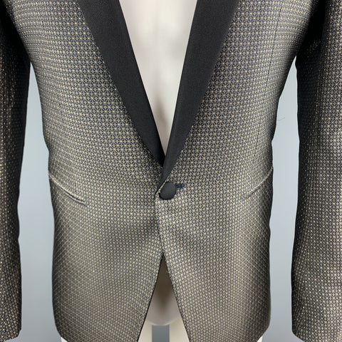 VALENTINO Size 38 Geometric Black & Gold Silk Shawl Collar Sport Coat