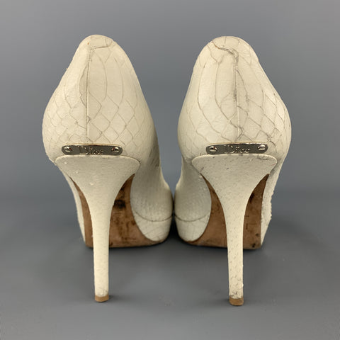 CHRISTIAN DIOR Size 9 Cream Snake Skin Peep Toe Platform Pumps