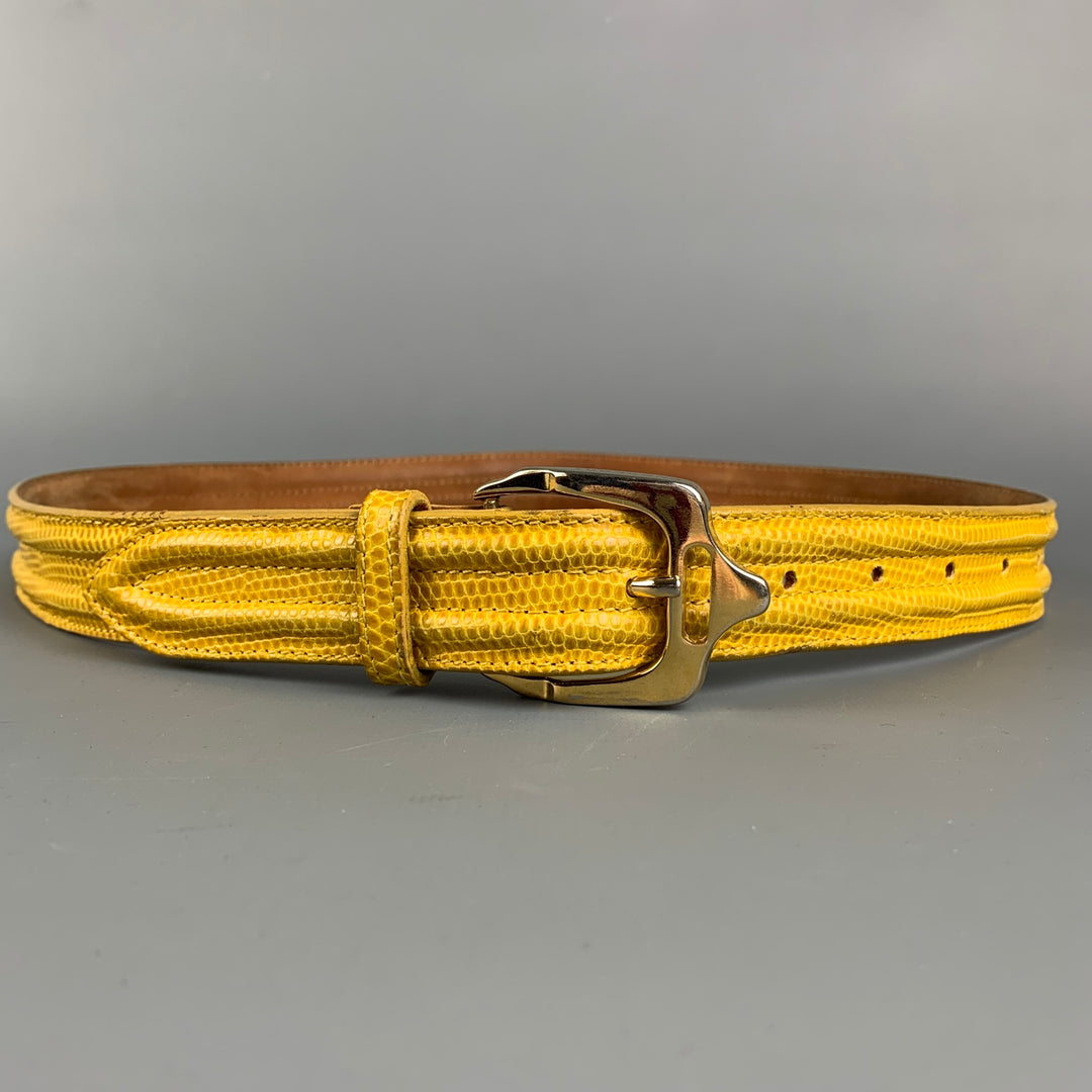 BURBERRY PRORSUM Size 32 Yellow Textured Leather Belt