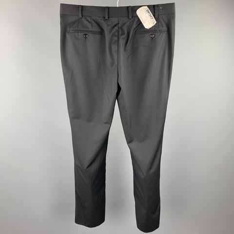 DKNY Talla 36 Pantalón de vestir de lana negro con bragueta y cremallera