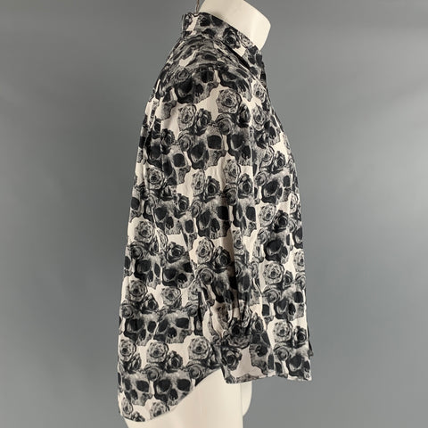 COMME des GARCONS Taille M Chemise Manche Longue Noir Blanc Skull Coton Manches 3/4