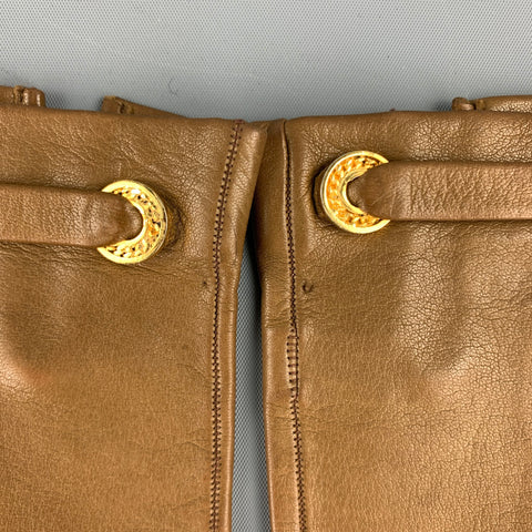 LOEWE Size 7 Tan Leather Gold Button Gloves