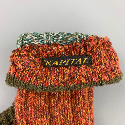 KAPITAL Brick & Olive Knitted Wool One Finger Gloves