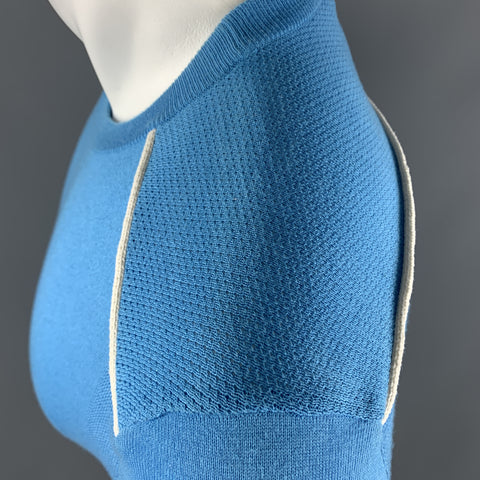 PRADA Taille XS Aqua Cotton Crew-neck White Trim Pull Pull