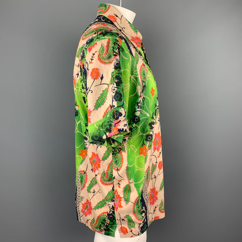 HUGO BOSS Size XL Green Print Cotton Short Sleeve Shirt